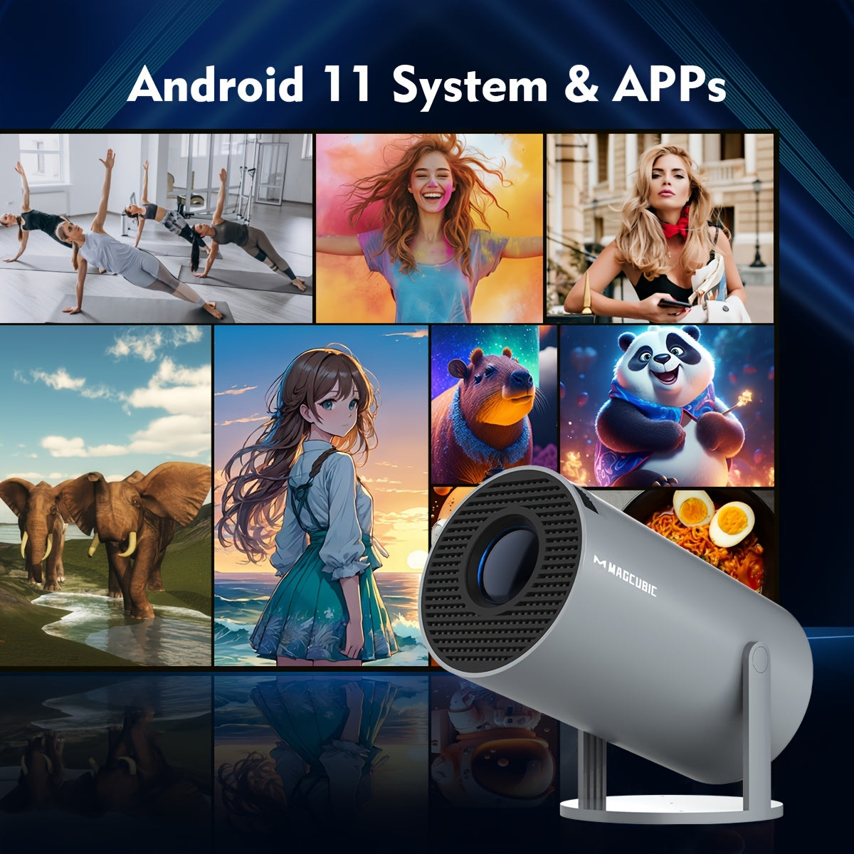 Magcubic Projector HY300 Pro Android 11.0 EU Plug Allwinner H713 Native 1280*720P wireless5.0 Support 4K Auto Correction Mini Projector