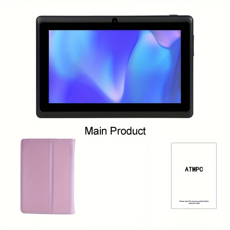 ATMPC 7" Android 11 Tablet with Quad Core Processor, 2GB RAM 32GB ROM, HD IPS Display, Dual Camera, WiFi, USB OTG & Built-in Case - Purple, Media Consumption, Productivity Device, Modern Tablet, Sleek Design, Durable Build, C