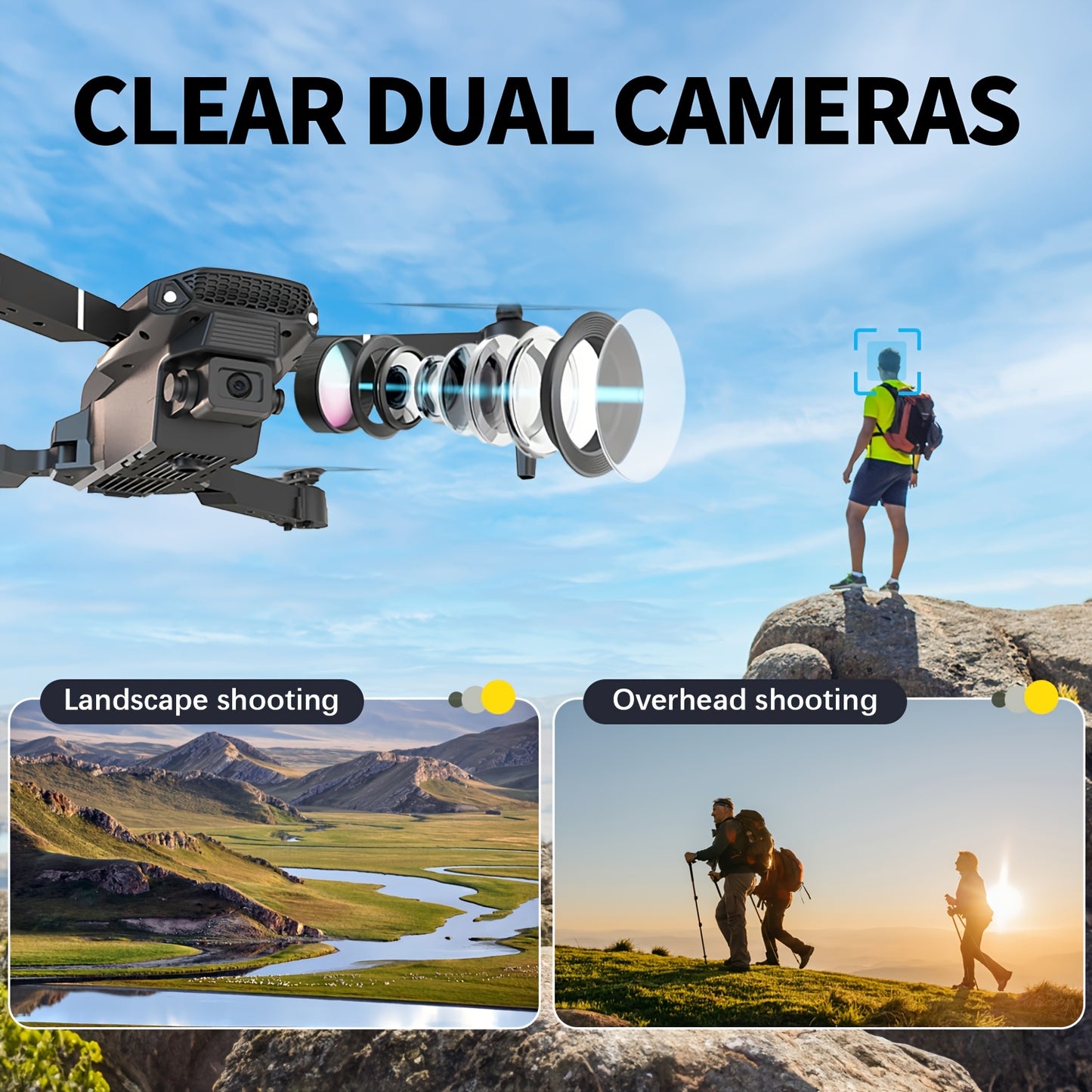 Optical Flow Version E88 Dual Camera Drone, Remote-Controlled Toy Drone, Foldable Storage, Intelligent Hovering, Optical Flow Positioning, Ideal Gift for Beginners, Men, And Youngsters, Single Battery, FACEGLE