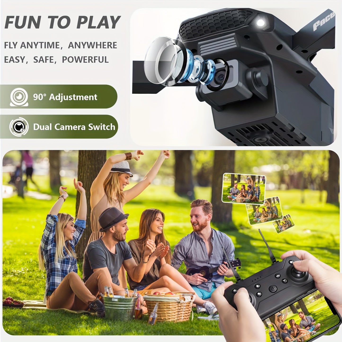 Optical Flow Version E88 Dual Camera Drone, Remote-Controlled Toy Drone, Foldable Storage, Intelligent Hovering, Optical Flow Positioning, Ideal Gift for Beginners, Men, And Youngsters, Single Battery, FACEGLE