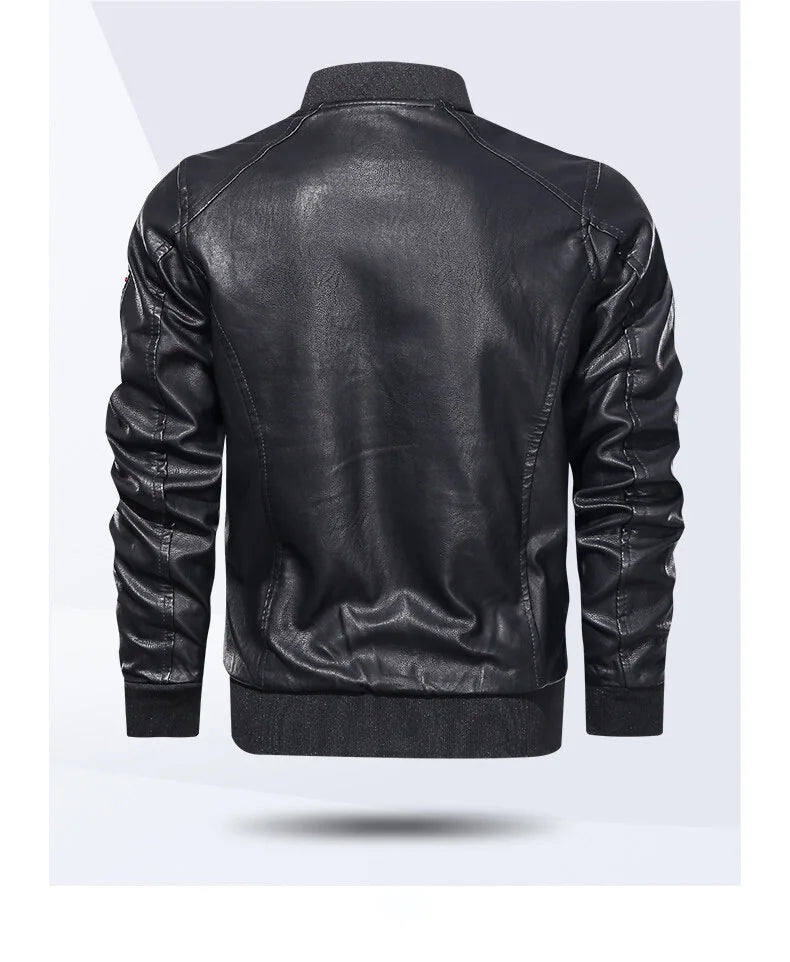 Spring and Autumn Men's Motorcycle Suit Leather jacket Color blocking American baseball collar pilot casual PU leather jacket