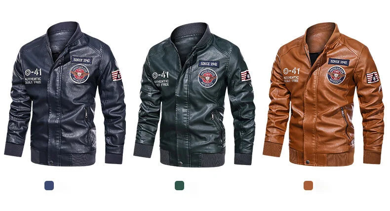 Spring and Autumn Men's Motorcycle Suit Leather jacket Color blocking American baseball collar pilot casual PU leather jacket
