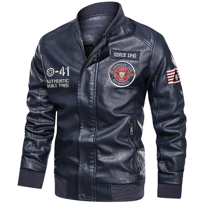 Spring and Autumn Men's Motorcycle Suit Leather jacket Color blocking American baseball collar pilot casual PU leather jacket
