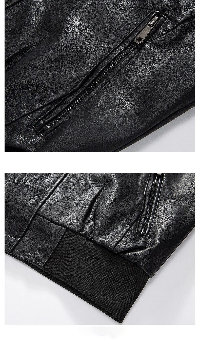 Spring and Autumn Men's Motorcycle Suit Leather jacket Color blocking American baseball collar pilot casual PU leather jacket