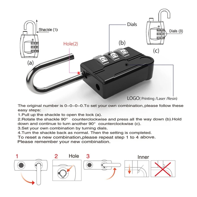 4 Digit Code Combination Padlock Small Travel Luggage for CASE Lock Keyless Shackle Lock for Backpack Tsa Lock for Luggage