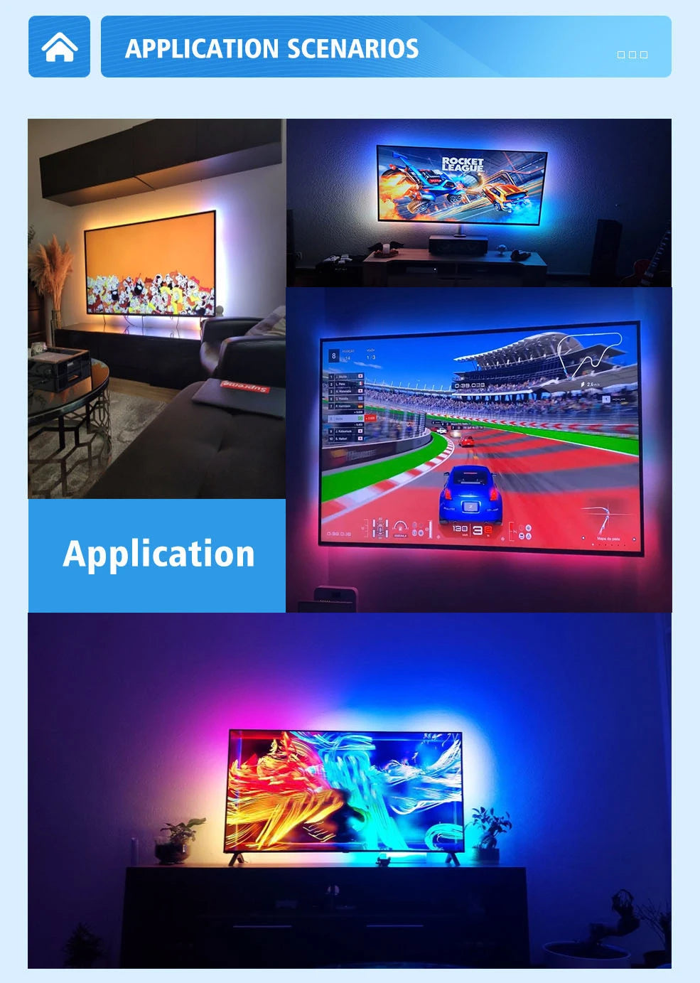 Smart Ambient TV Led Backlight For 4K HDMI 2.1 Device Sync Box Led Strip Lights Kit Wifi Alexa Voice Google Assistant Control