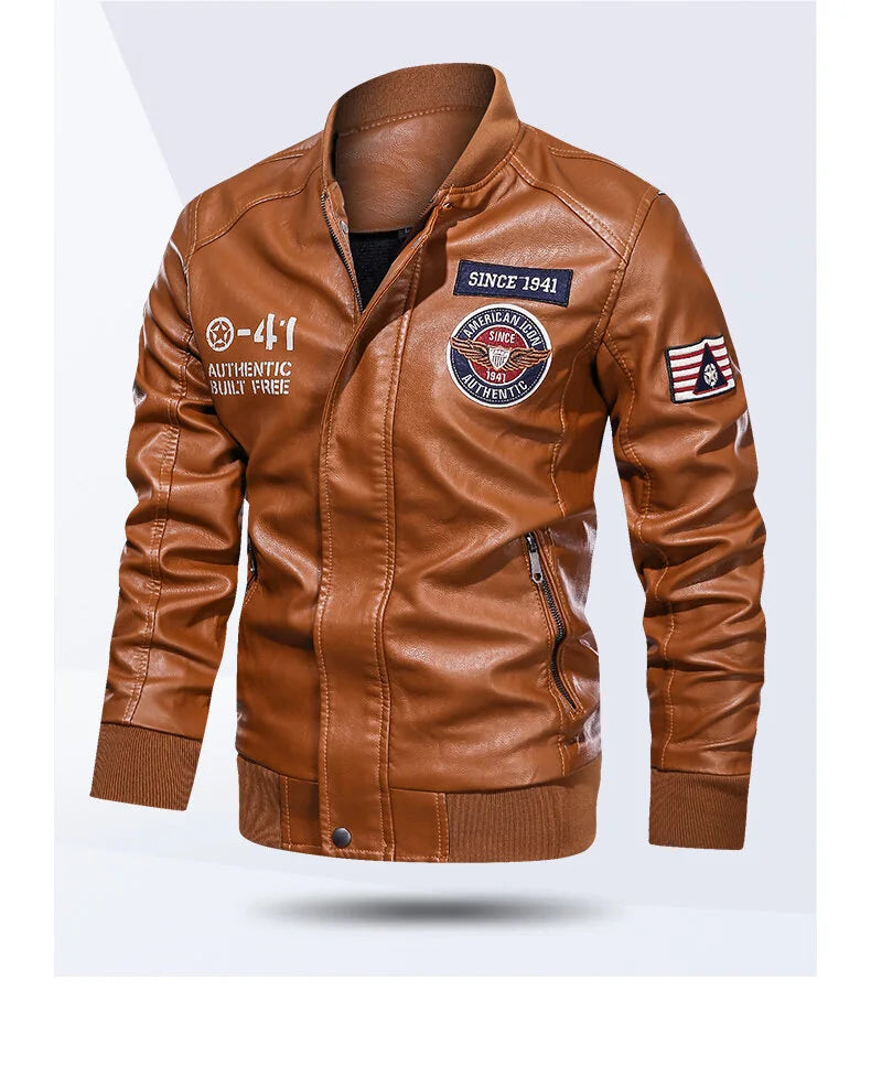 Spring and Autumn Men's Motorcycle Suit Leather jacket Color blocking American baseball collar pilot casual PU leather jacket