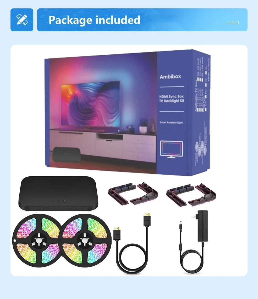 Smart Ambient TV Led Backlight For 4K HDMI 2.1 Device Sync Box Led Strip Lights Kit Wifi Alexa Voice Google Assistant Control