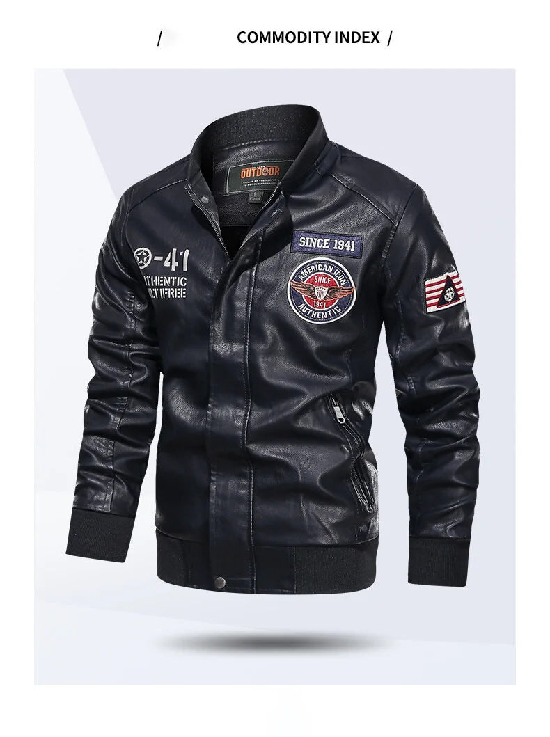 Spring and Autumn Men's Motorcycle Suit Leather jacket Color blocking American baseball collar pilot casual PU leather jacket