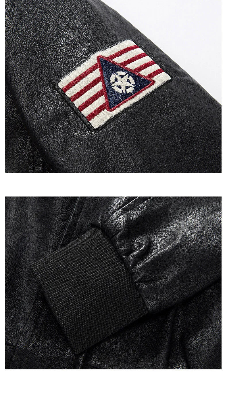 Spring and Autumn Men's Motorcycle Suit Leather jacket Color blocking American baseball collar pilot casual PU leather jacket