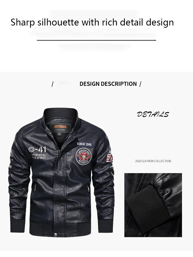 Spring and Autumn Men's Motorcycle Suit Leather jacket Color blocking American baseball collar pilot casual PU leather jacket