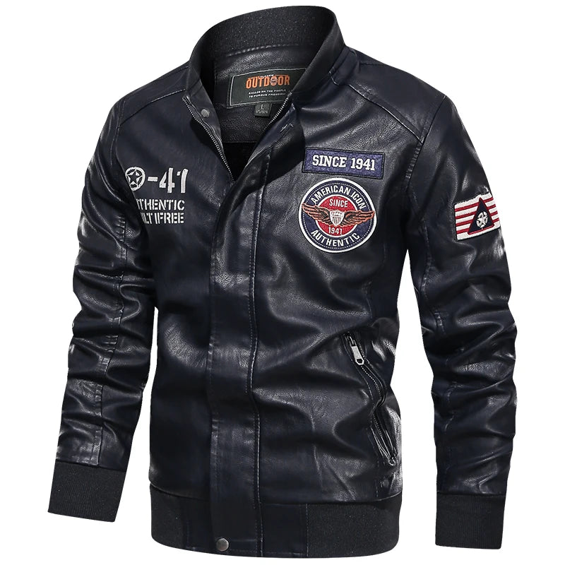 Spring and Autumn Men's Motorcycle Suit Leather jacket Color blocking American baseball collar pilot casual PU leather jacket