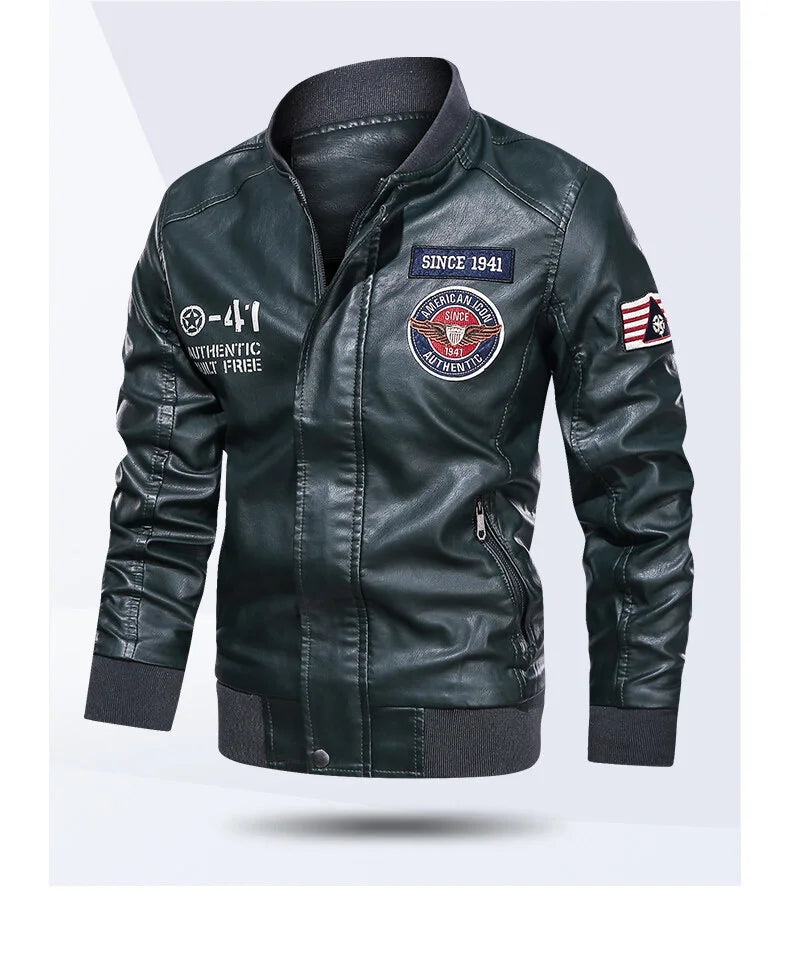 Spring and Autumn Men's Motorcycle Suit Leather jacket Color blocking American baseball collar pilot casual PU leather jacket