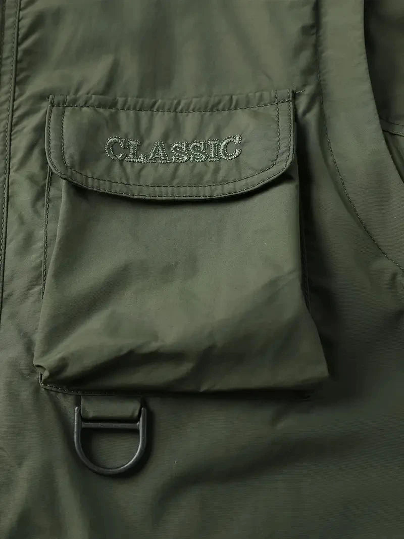 Detachable windproof sleeved hooded jacket suitable for outdoor activities men's casual waterproof multi pocket jacket vest
