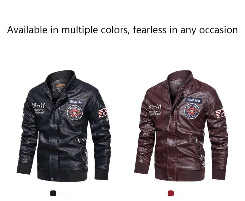Spring and Autumn Men's Motorcycle Suit Leather jacket Color blocking American baseball collar pilot casual PU leather jacket