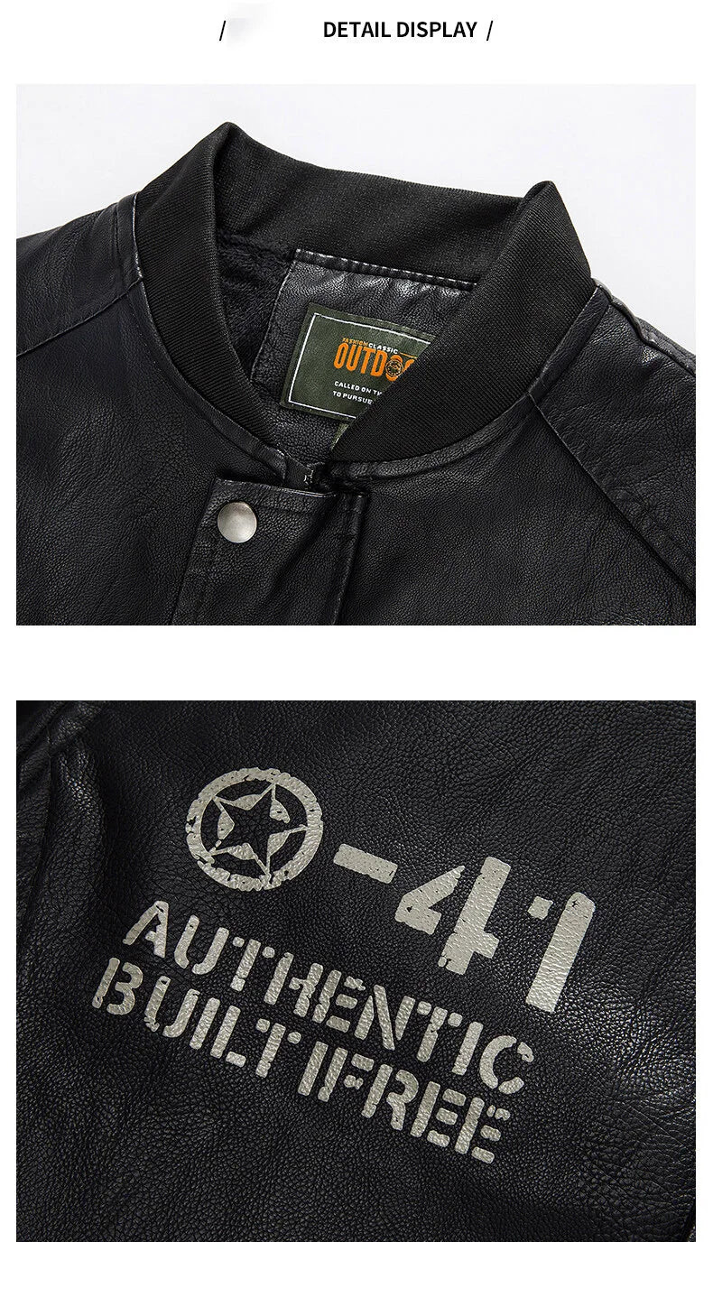 Spring and Autumn Men's Motorcycle Suit Leather jacket Color blocking American baseball collar pilot casual PU leather jacket