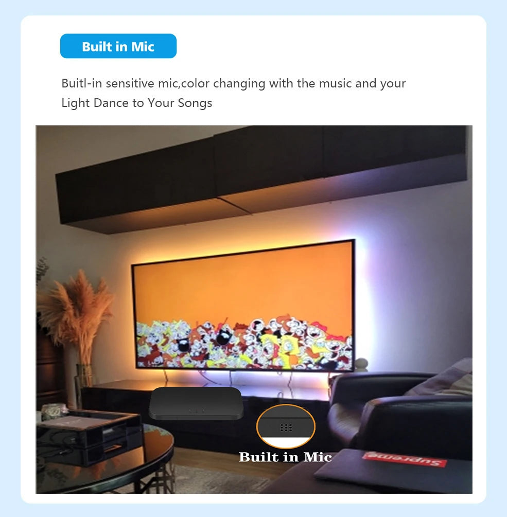 Smart Ambient TV Led Backlight For 4K HDMI 2.1 Device Sync Box Led Strip Lights Kit Wifi Alexa Voice Google Assistant Control