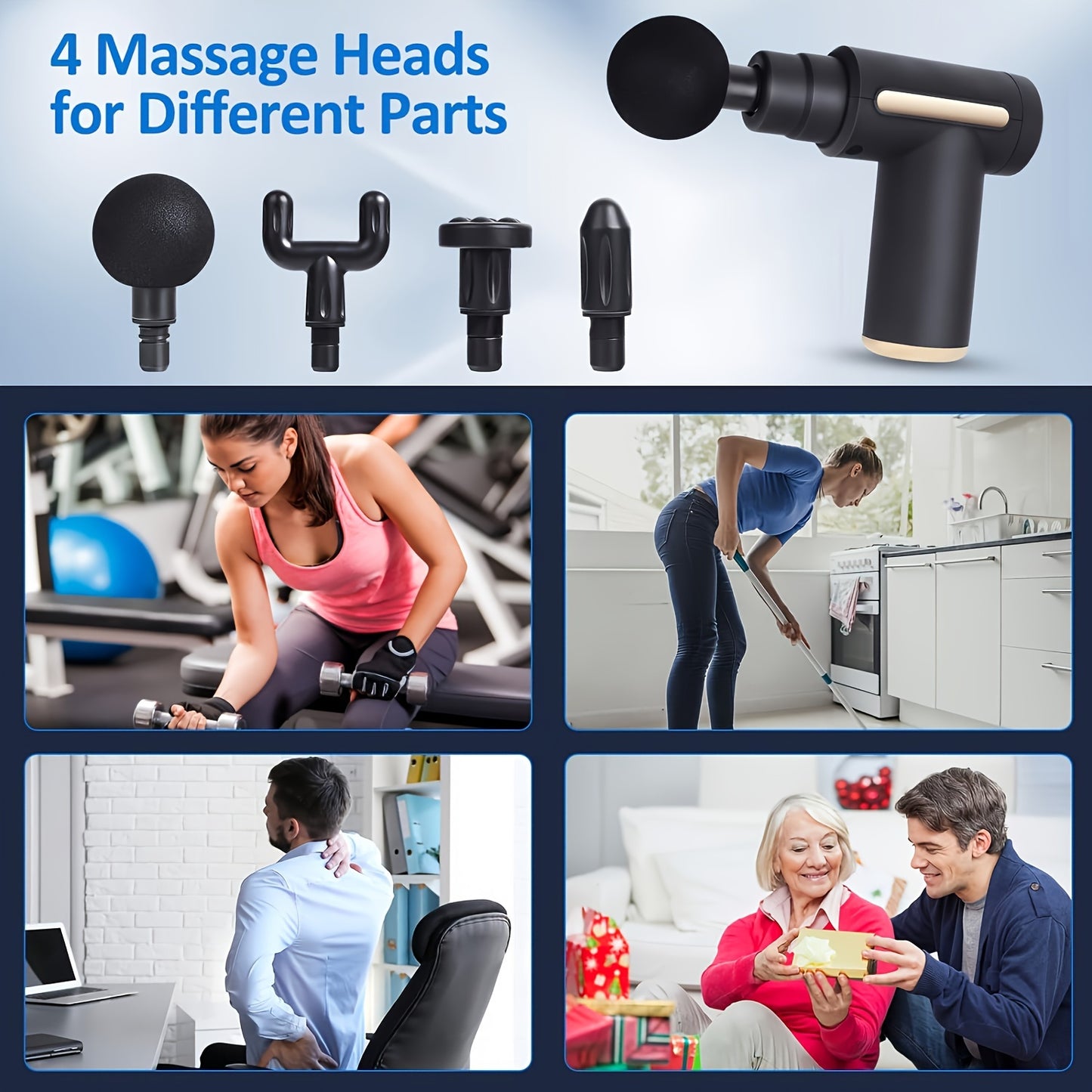 Compact High-Torque Massage Gun for Deep Tissue Relief - USB Rechargeable, Sleek Black & Golden Design with Ergonomic Grip, Powerful Motor for Back & Neck Relaxation, Rechargeable Massager