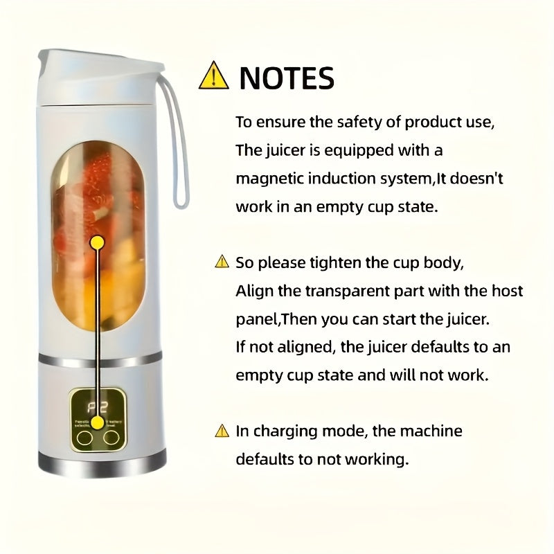 Portable USB-Rechargeable Blender & Juicer - Easy Clean, Perfect for Fruit & Vegetable Drinks, Milkshakes - 10.14oz to 16.91oz Capacity