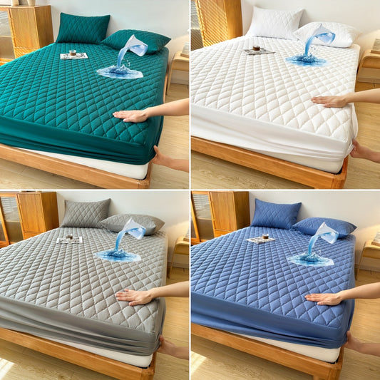 1pc Multicolor Waterproof Mattress Protector No Pillowcase and Pillow Core Soft and Comfortable Solid Color Bedding Fitted Sheet for Bedroom Guest Room Waterproof Fitted Sheet Only