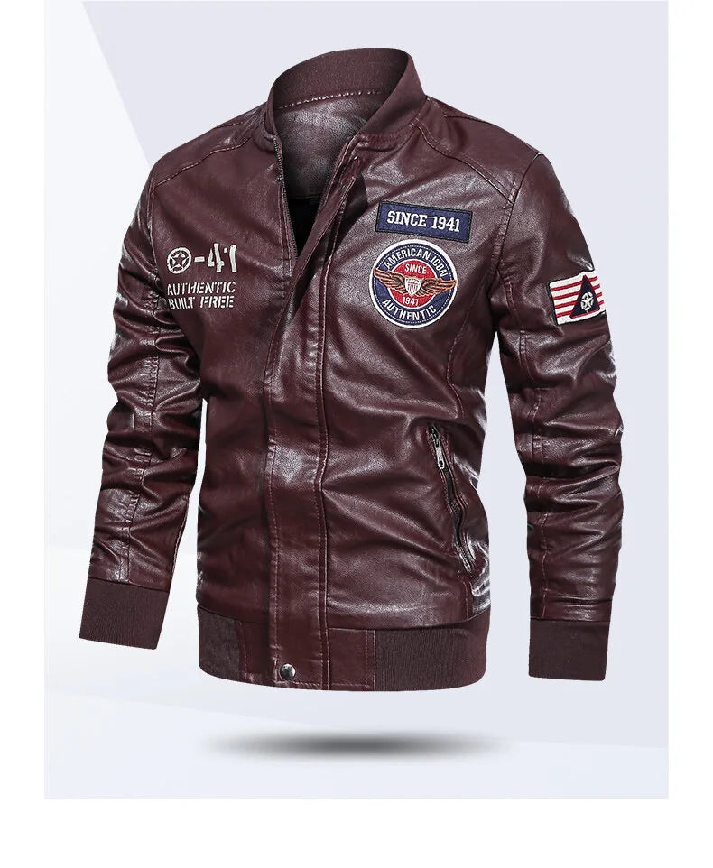 Spring and Autumn Men's Motorcycle Suit Leather jacket Color blocking American baseball collar pilot casual PU leather jacket