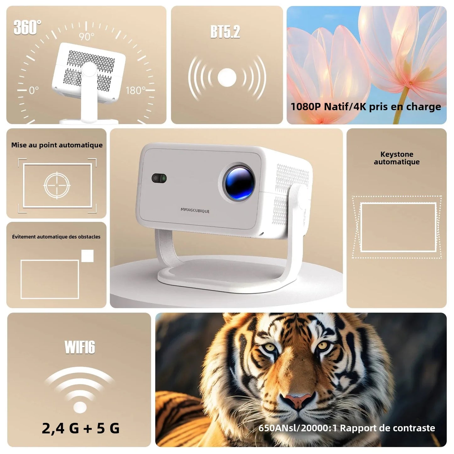 Magcubic Native 1080P 650ANSI 4K Android11 L018 Projector With Auto Keystone Correction Focus Wifi6 BT5.2 Portable Movie Outdoor